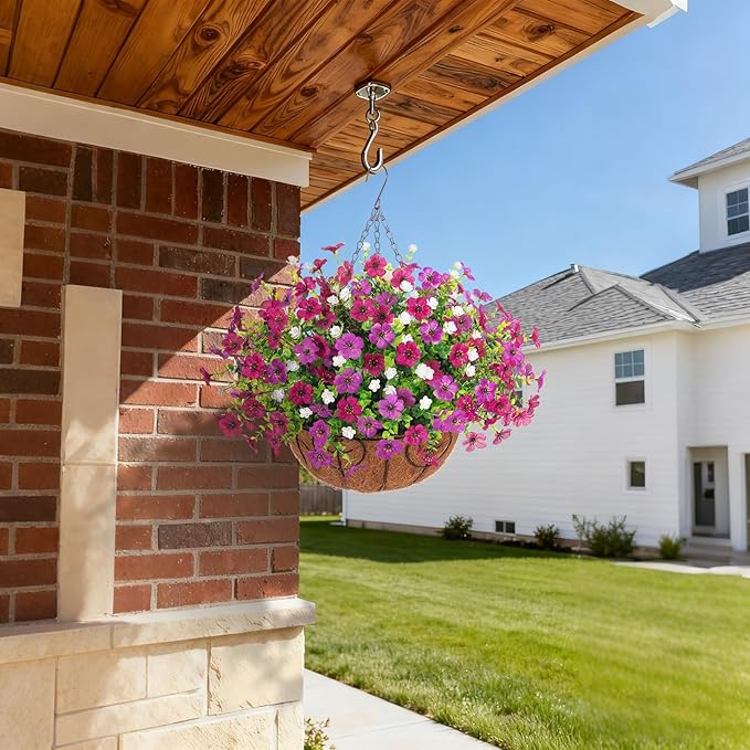 Artificial Fake Flowers Basket for Spring Outdoor Decor, Faux Mums Floral Hanging Plant for Summer Outside Decor, Silk Daisy with Eucalyptus Leaves for Home Patio Garden