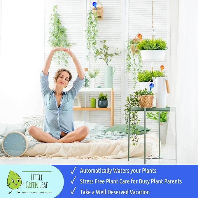 Little Green Leaf LGL Plant Watering Globes - Automatic Self Watering Globes. Decorative Self Watering Planter Inserts. Self Watering Spikes to Support Plant Health. 6 Pack x 350ml