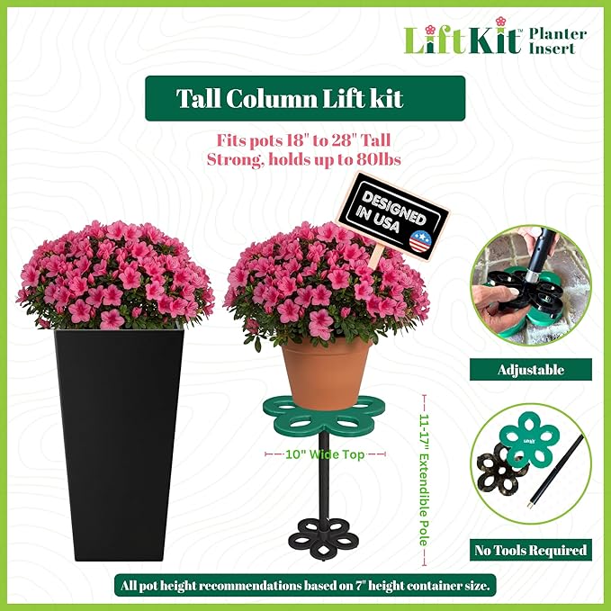 Lift Kit Planter Insert Tall Column Plant Riser Fill Bottom of Tall Flower Pots and Large Plant Containers | Indoor and Outdoor (11-17" Rise, 10" Base, 10" Top)