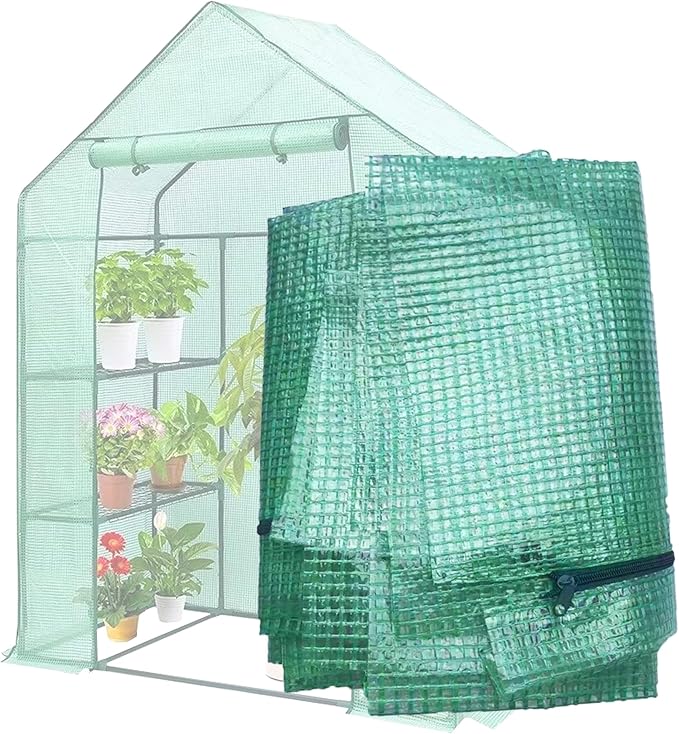 Greenhouse Replacement Cover, 56×29×76 Inches PE Walk-in Greenhouse Cover for Gardening Plants w/Roll-Up Zipper Door, Waterproof Frost Protection Wind Rain Proof, Easy Assembly (No Frames Include)