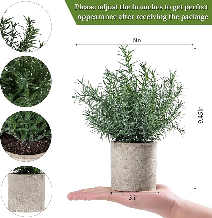 2 Pack Small Fake Plants Rosemary Potted Artificial Plants for Shelf Desk Home Bathroom Farmhouse Room Coffee Table Decor (Green)