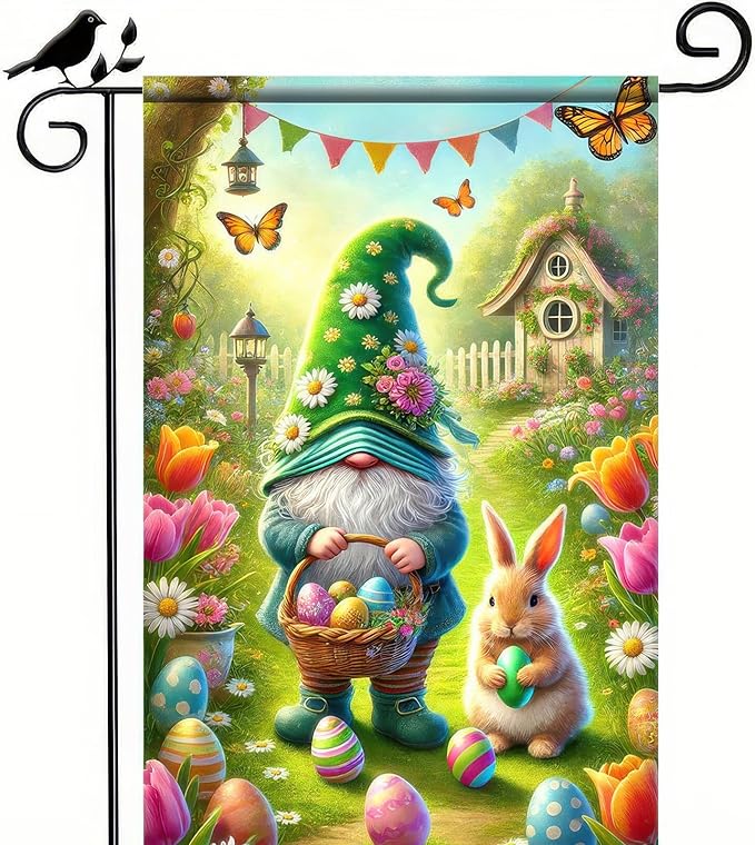 Easter Garden Flag 12x18 Inch Double Sided Happy Easter Eggs Outdoor Decoration Yard Flag Cute Dwarf Rabbit Garden Flag Welcome Easter Outdoor Decoration Spring Farmhouse Holiday