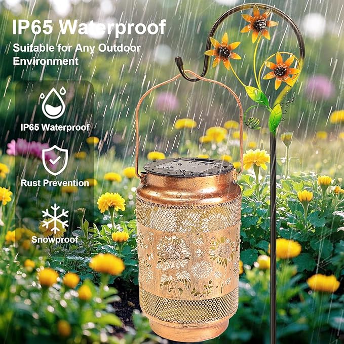 Sunflower Solar Lanterns Outdoor Waterproof with Shepherd Hook, Sunflower Birthday Gifts for Christmas Women Mom Grandma, Metal Solar Hanging Lights Garden Decor for Outside Yard Patio Pathway