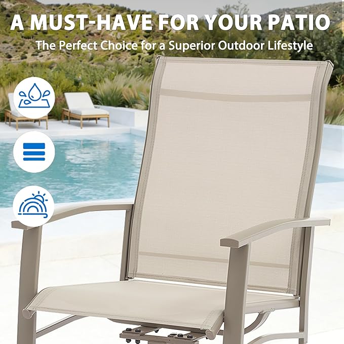 Patio Swivel Chairs Set of 2, All-Weather Metal Outdoor Dining Set with Breathable Mesh Seat, Lightweight Ivory Swivel Bistro Chairs for Garden, Deck, Porch - Cool & Comfortable Relaxation