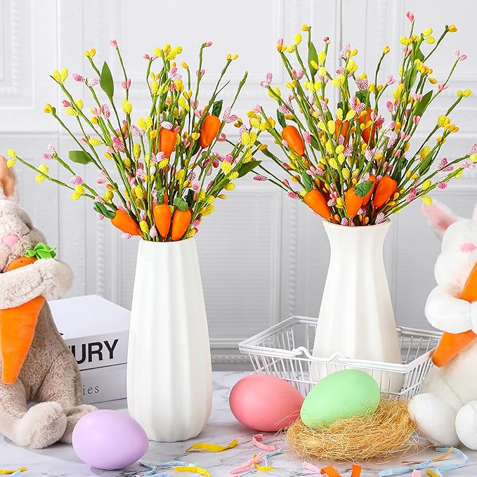 Tigeen 8 Pcs Artificial Easter Stems Easter Decorations Spring Colorful Berry Picks with Carrots Fake Picks Decor for Floral Arrangement Home Centerpiece Vase Windowsill Decor