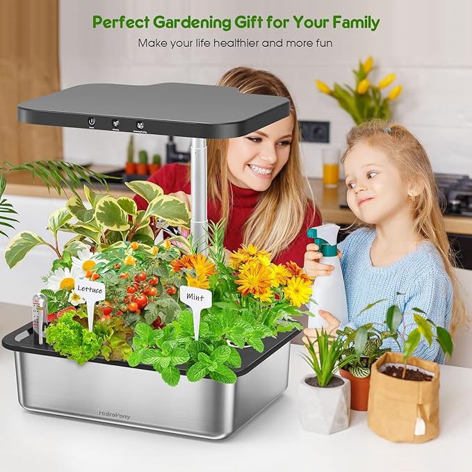 Indoor Garden Hydroponics Growing System: 15 Pods Stainless Steel Herb Garden Kit with Grow Light, Plant Germination Kit, 6L Large Tank, Quiet Pump, Auto Timer, Christmas Gardening Gift for Women