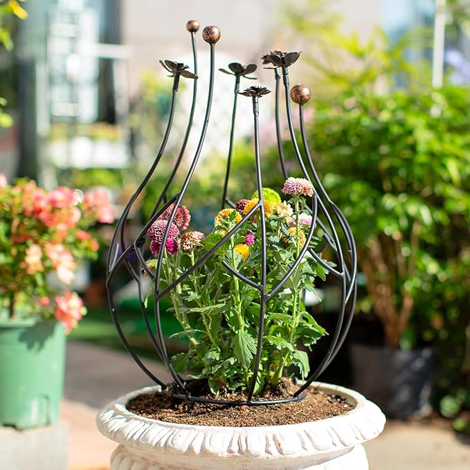Obelisk Trellis Garden for Climbing Plants 27 Inches Metal Outdoor Support with Gold Leaf Accent Ideal for Rose Bush Bougainvillea Vines Potted Plants Elegant Home Decor