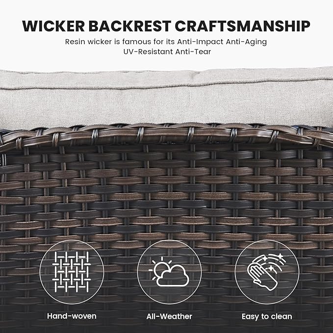 Belord Wicker Furniture 4 Pieces Outdoor Patio Furniture Set Patio Loveseat Sofa Set with Wicker Chairs and Coffee Table, Paito Conversation Set for Porch Garden Deck Balcony Poolside