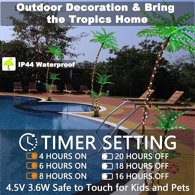 SOSHOT 7FT Lighted Artificial Palm Tree with Three Trunks and Upgraded 260 LED Lights - Outdoor/Indoor Use, Perfect for Tiki Bars, Patios, Homes, Offices, Beaches, Yards Pool and Cruise Party