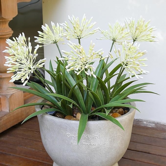 HIFORESTAR Outdoor Artificial Flowers for Porch 18.9 in Fake Plants 8 Bundles Plastic White Flower Large Faux Greenery for Outside Planter Yard Patio Decor