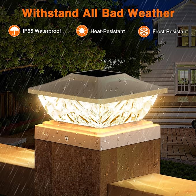 ENSLI 4 Pack Solar Post Cap Lights, 2 Mode Bright Solar Post Lights Outdoor Waterproof, Outdoor Post Lights Solar Powered Deck Lights for 4x4 4.5x4.5 5x5 Posts in Garden Decor