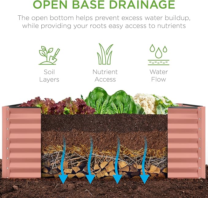 Best Choice Products 4x2x2ft Outdoor Metal Raised Garden Bed, Deep Root Planter Box for Vegetables, Flowers, Herbs w/ 119 Gallon Capacity - Terracotta