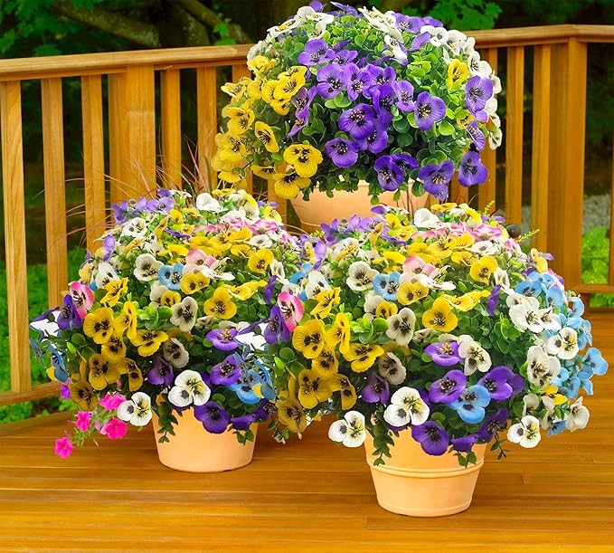 Thinktral Artificial Flowers for Outdoors Fake Plants, 12pcs Fake Flowers Artificial Plants Outdoor UV Resistant,Silk Faux Flowers Shrubs Greenery Plants for Porch Garden Patio Window Box Decor