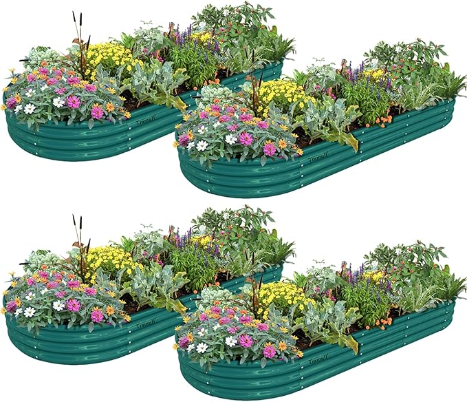 4 Pack 8x3x1FT Galvanized Raised Garden Bed Large Metal Planter Box Kit Elevated Raised Garden Planters for Outdoor Plants, Green