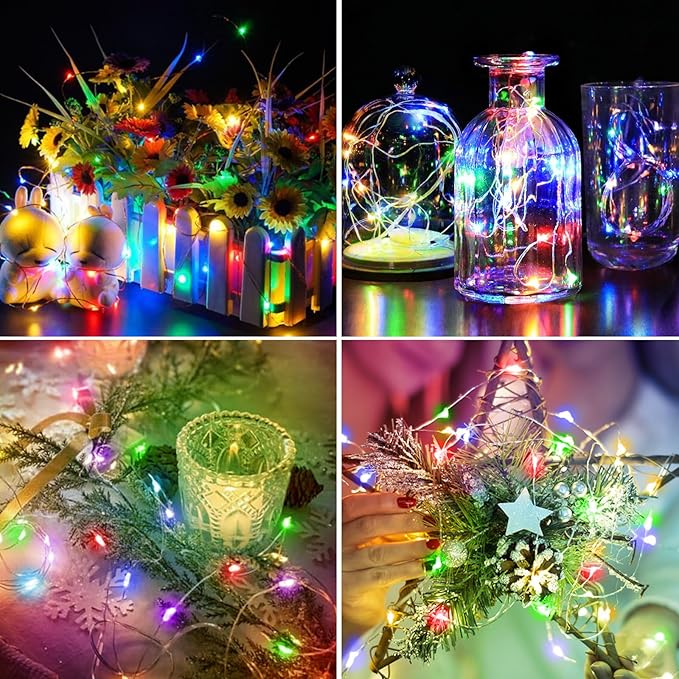5 Pack Silver Wire Fairy Lights - 7FT 20LED Battery Operated String Lights with Timer for Indoor Party Decor, Multi Color