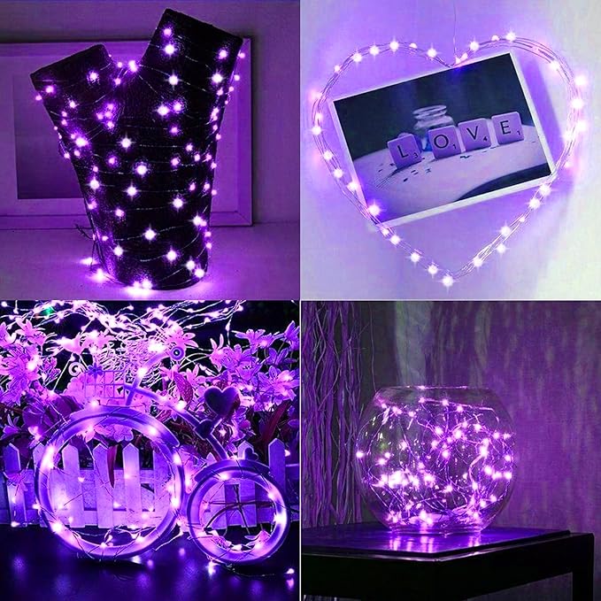 LAMPHOME Halloween Fairy Lights Plug in, 33Ft 100 LEDs Waterproof Twinkle Firefly Lights, Adaptor Included, Starry String Lights for Wedding Indoor Outdoor Christmas Patio Garden, Purple
