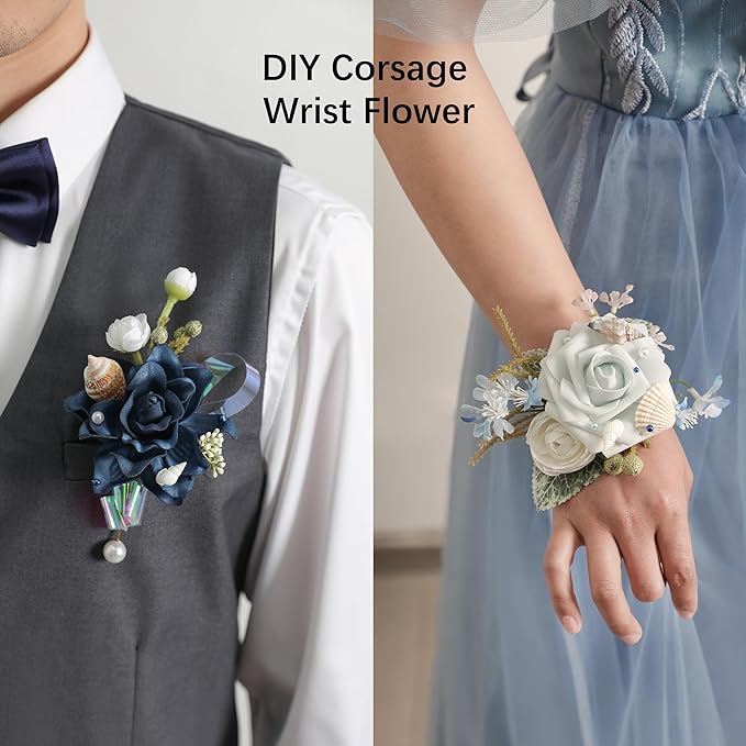 YYHUAWU Artificial Flowers Combo Box Set Gradient Color Flower Leaf with Stems for DIY Wedding Bouquets Centerpieces Baby Shower Party Home Decorations