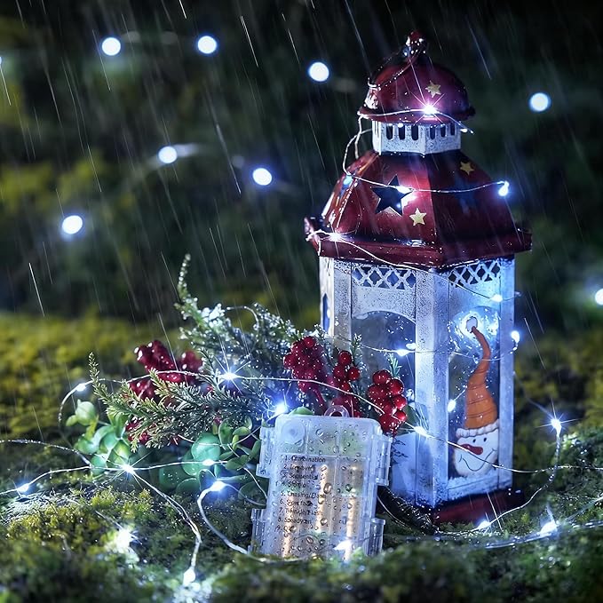 Outdoor String Lights, Warm White Fairy Lights Battery Operated with Remote, Led Twinkle Lights for Bedroom, Dorm, Backyard, Wedding, Tree (White, 33FT-100LED)