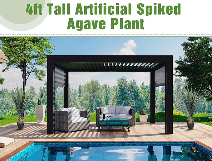 Giegxin 2 Pieces 4ft Tall Artificial Spiked Agave Plant Potted Faux Agave Plants 48'' UV Resistant Large Realistic Artificial Greenery Outdoor Indoor for Housewarming Gift House Garden Bathroom