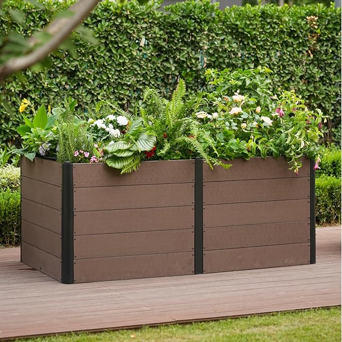 GarveeLife 48" x 25"x 29" Wood Look Raised Garden Bed Without Bottom, Outdoor Planter Box for Vegetables & Herbs, Durable Composite Deep Root Bed for Vegetables, Flowers in Backyard, Patio