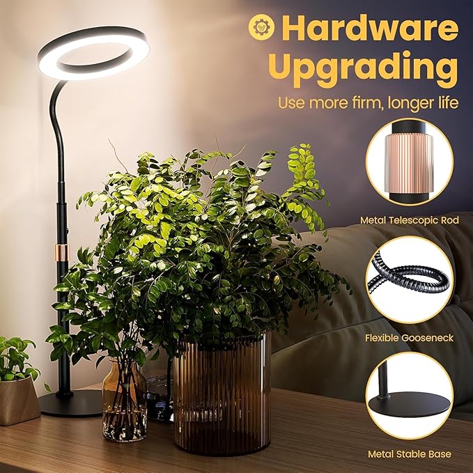 bseah Grow Light, Plant Stand Light for Indoor Plants 2 Pack, Full Spectrum Desk Grow Lamp with Pedestal, Automatic Timer for 3H/9H/12H, Height Adjustable