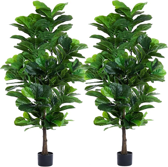 FLOWORLD Fiddle Leaf Fig Tree 6ft Tall Artificial Tree in Pot Fake Ficus Lyrata Plants with 184 Decorative Fiddle Leaves Faux Fig Trees for Home Office Living Room Decor Indoor Outdoor, 2 Pack
