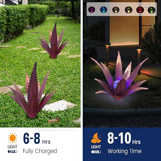 Muciwa 2 PCS Metal Agave Sculpture Decoration, Vintage Country Hand-Painted Sculpture DIY Metal Agave Plant, Home Garden Courtyard Lawn Outdoor Decoration (Serrated Purple)