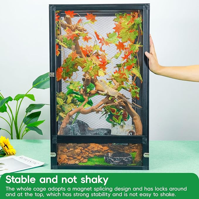BINANO 45 Gal Detachable and Foldable Reptile Butterfly Cage Terrarium, 360° Observation, Airflow, Interaction in Gecko Tank for Crested Geckos, Leopard Geckos, Chameleons, Bearded Dragons