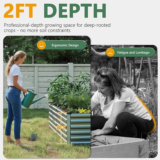 FOOWIN 4pcs 6x3x2ft Galvanized Raised Garden Bed, Planter Raised Garden Boxes Outdoor, Large Metal Raised Beds for Gardening, Garden Bed for Vegetables, Flowers, Herb,269 Gallon Capacity, Silver