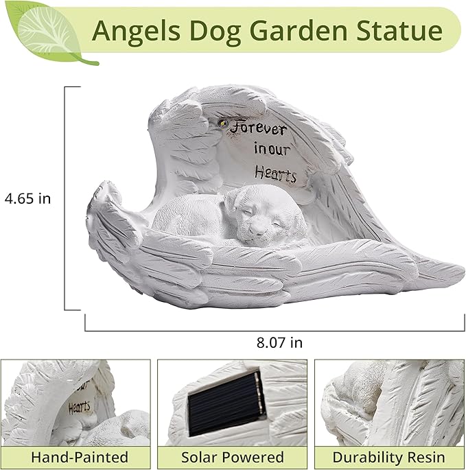 ZhiYo-GD Pet Dog Solar Garden Memorial Statue – Outdoor Resin Angel Puppy with Solar Light, Guardian Angel Dog Memorial Gift for Patio, Lawn, Yard, or Garden Christmas Decor