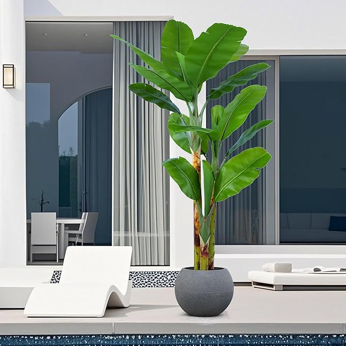 Artificial Banana Tree 7ft(84in) Tall Faux Banana Leaf Plant with 13 Leaves, Fake Realistic Tropical Plants Perfect for Home Garden Yard Patio Living Room Decor Indoor (7feet,1Pack)