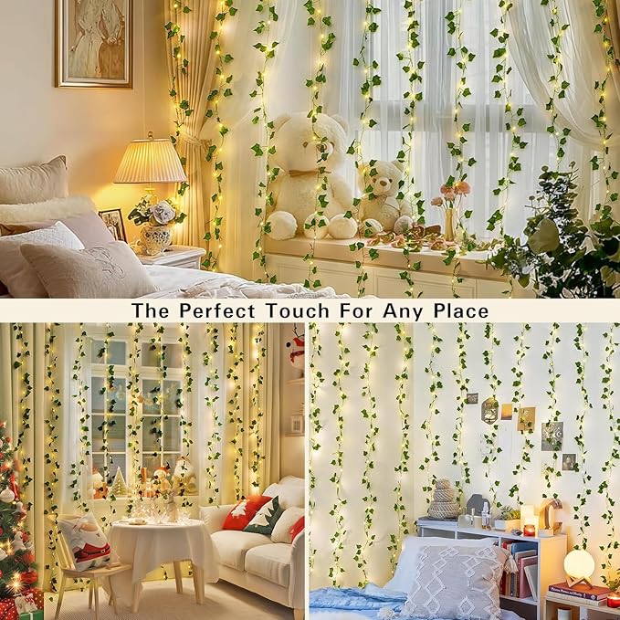 JMEXSUSS Vines Lights for Bedroom, 9.8ft x 9.8ft with Remote, 300 LED Fairy Lights with Vines, Artificial Ivy Curtain Light for Wall Dorm Wedding Indoor Decor
