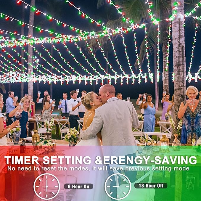 120 LED Christmas Lights Outdoor, 8 Modes Plug in Waterproof Twinkle Fairy String Lights for Tree Christmas Halloween Decorations, Red White&Green