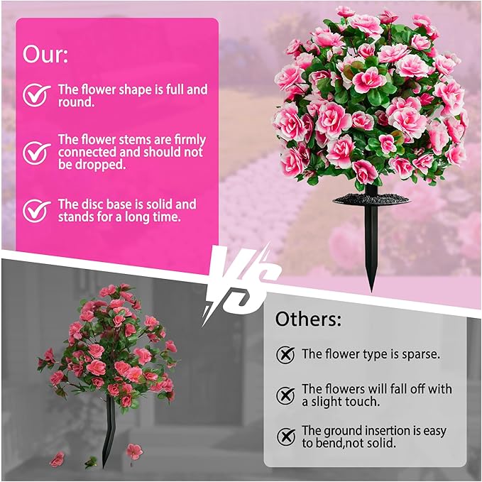 AZXVT Artificial Flowers for Outdoors, Faux Outdoor Plants Fake Plants Topiary Balls Artificial Outdoor Set of 2 with Ground Spike for Home Front Porch Patio Garden Decor (Pink)