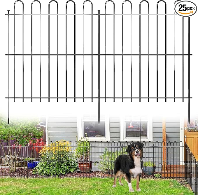 25 Panels Decorative Garden Fence, 50ft X 32in Rustproof Metal Animal Barrier Fence, No Dig Fence Garden Fence, Arched Flower Bed Edging Ornamental Wire Border Fencing for Outdoor Yard, Patio Decor
