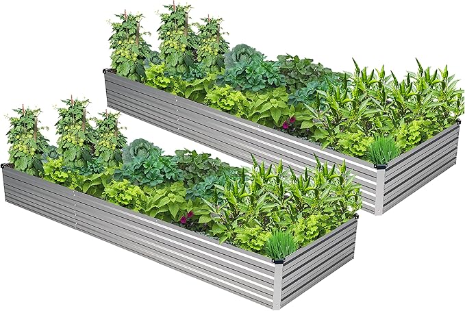 Easllre 2PCS 10x3x1ft Galvanized Raised Garden Bed Kit, Galvanized Planter Raised Garden Boxes Outdoor, Large Metal Raised Garden Beds for Vegetables,Silver