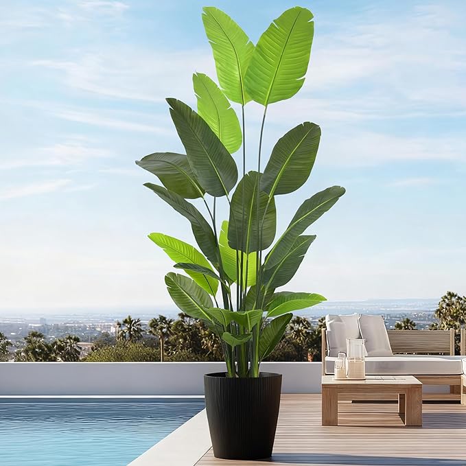 Bird of Paradise Plant Artificial 8FT - Tall Faux Plants Indoor with 24 Lifelike Leaves Trunks, 96" Large Fake Tropical Floor Plant for Home Office Living Room Bedroom Indoor Decor