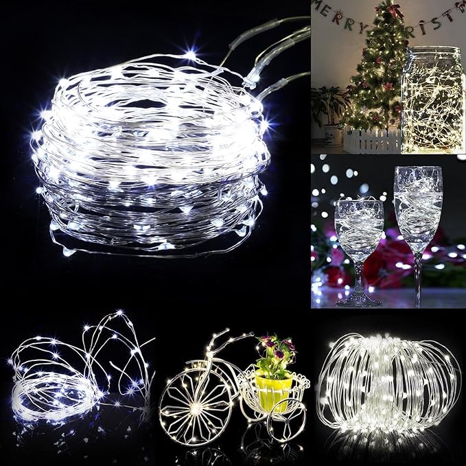 24 Pack Cool White Fairy Lights Battery Operated,No Blue Hue & Long Lasting,6.6ft 20 LED Silver Wire Firefly Mini Lights for Wedding Centerpieces,Party,DIY Crafts,Mason Jars Decor