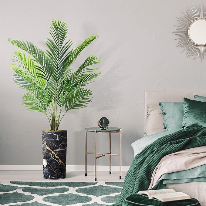 Artificial Tree in Modern Granite Effect Planter, Fake Areca Tropical Palm Silk Tree for Indoor and Outdoor Home Decoration - 66" Overall Tall (Plant Pot Plus Tree)