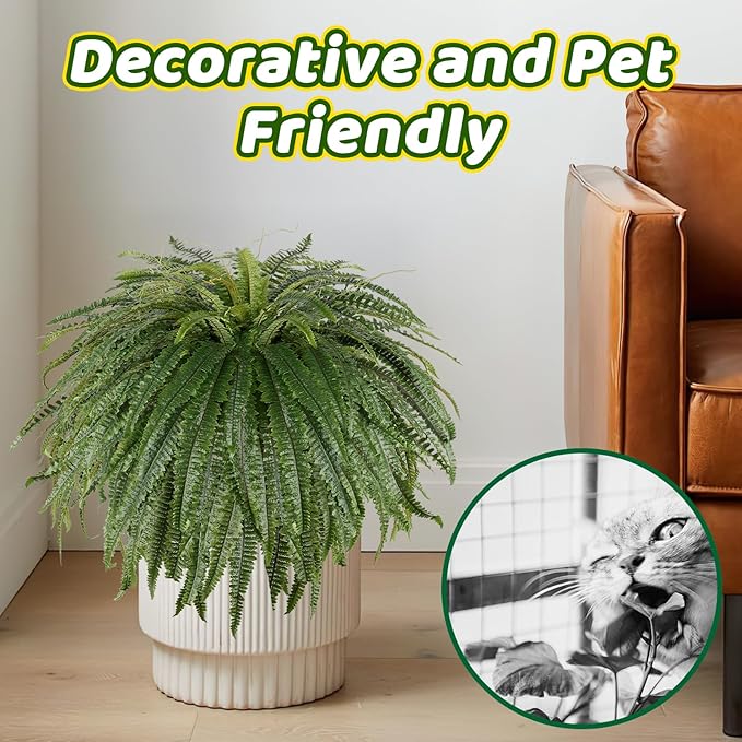 Arlpch Single Silky 50" Artificial Fern Plant, Large Fake Fern with 128Fronds, Realistic Faux Boston Fern Bush for Outdoors & Indoor, Silk Greenery for Planter, Garden, Office, Home Décor