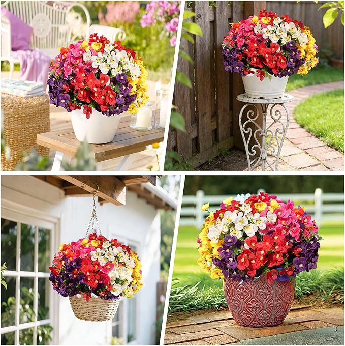 20 Pcs Artificial Flowers for Outdoor,UV-Resistant Realistic Looking Artificial Pansies, Fake Flowers for Decoration Indoor and Outdoor, Window Box, Porch, Patio, Garden,Home Decor - Year-Round Beauty