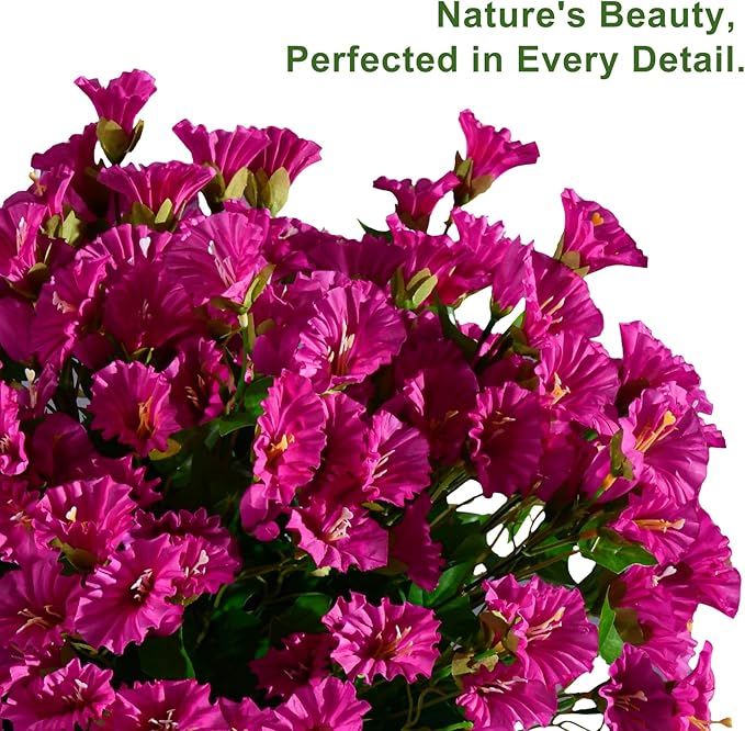 Artificial Morning Glory Flowers Plants for Outdoor 8 Pcs Faux Silk Petunias Flower Realistic Faux Flowers Plants for Outside Planter Porch Yard Patio Balcony Home Indoor Decor (8 Pcs Rose Red)