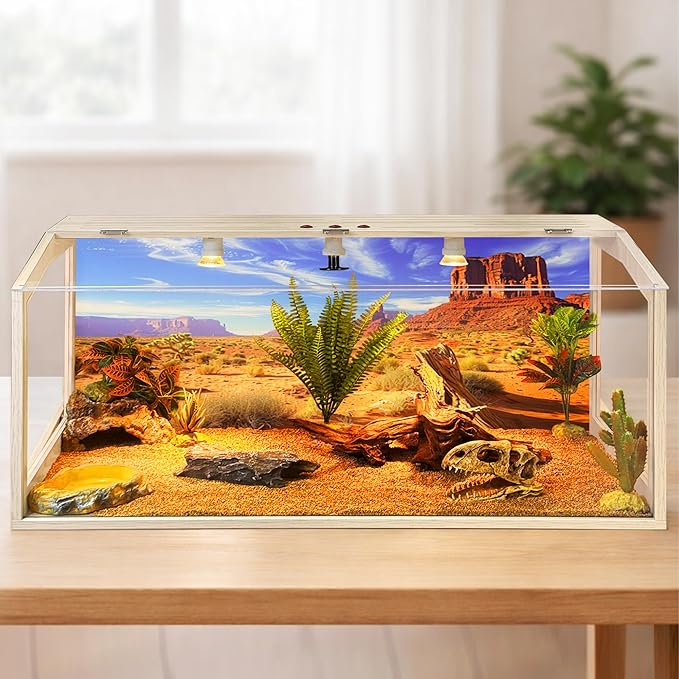 PROLEE Tempered Glass Bearded Dragon Tank,Reptile Tank with Clear Window View, Anti-Scratch Lizard Tank,Spacious Reptile Enclosure for Snakes, Lguanas, Chameleons (Oak, 81Gallons,48"L x 20"W x 20"H)