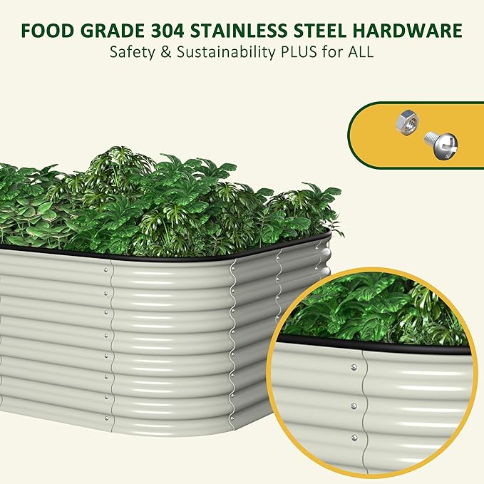 MUPATER 24''H Raised Garden Bed, Galvanized Raised Garden Bed with 3 Aluminum Support Rods, 8x4FT Modular Raised Planter Box Outdoor for Vegetables, Mutli in 1 Metal Garden Bed, Beige