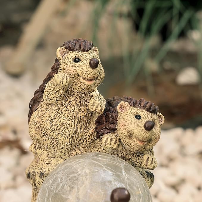 SOFFEE GARDEN Solar Hedgehog Statue with Ball Lamp, 9x5x9 Inch Outdoor Garden Decor, Cute Resin Animal Figurine for Yard Pathway & Patio Lighting