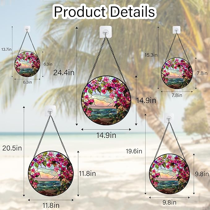 AMDERVEN Stained Glass Window Hanging, Purple Flower Landscape Wreath Sun Catcher for Door Home Decor Plants Suncatcher Christmas Mother's Day Birthday Gifts for Women Men Mom Nana 11.8 in
