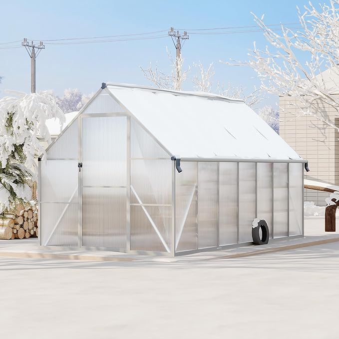 8'X14' Aluminum-Framed Polycarbonate Greenhouse, Heavy Duty Polycarbonate Greenhouse with Quick Setup Structure and Roof Vent, Large Enhanced Aluminum Greenhouses Kit for Outdoors