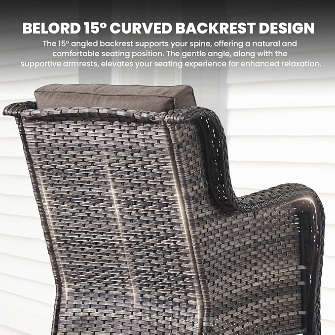 Belord Wicker Furniture 4 Pieces Outdoor Patio Furniture Set Patio Chairs with Ottomans Conversation Set for Porch Garden Deck Balcony Poolside