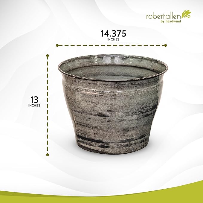 Headwind Glazed Ironstone Vanhorne Collection – 14" Luna Brown Decorative Plant Pot – Lightweight & Triple Coated w/Drainage Flower Pots for Indoor Plants & Outdoor Planter Use by Robert Allen