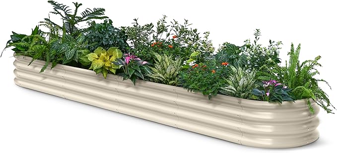 Raised Garden Bed 10x2x1 | 8x4x1 ft, 12" Tall Metal Outdoor Planter Box, Galvanized Modular Raised Flower Beds for Vegetable, Herb, Strawberry, Zn-Al-Mg Coated Steel Long Planter - Sand Beige